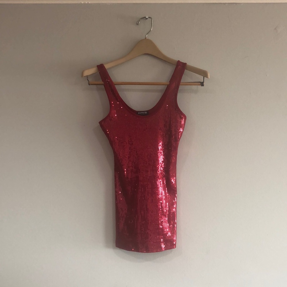 Sleeveless red sequins top